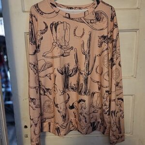 Western Themed Peach Long Sleeve Shirt